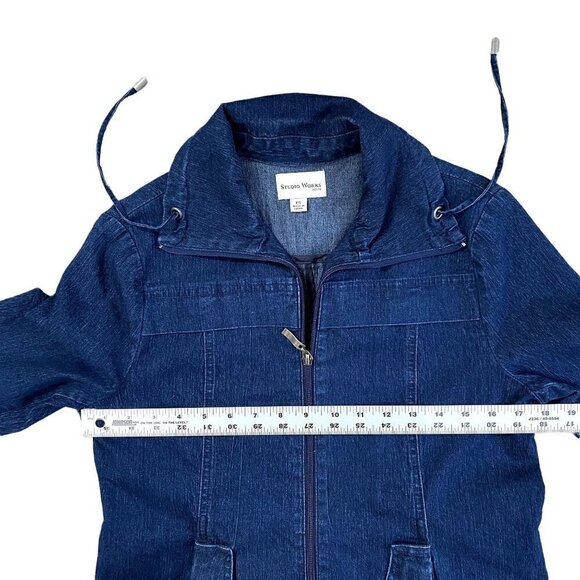 Studio Works Zip Up Denim Blouse | Denim Blue | Size PS - Picture 9 of 10